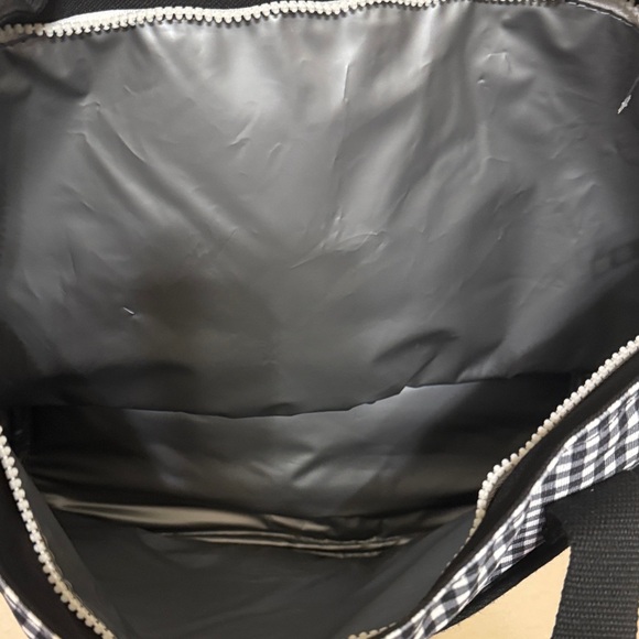 Rae Dunn Black insulated Tote with Black-and-White Gingham Top - Picture 6 of 7